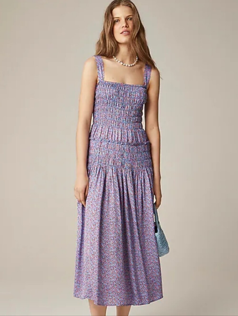 J.Crew Purple Smocked Sundress with Floral Print